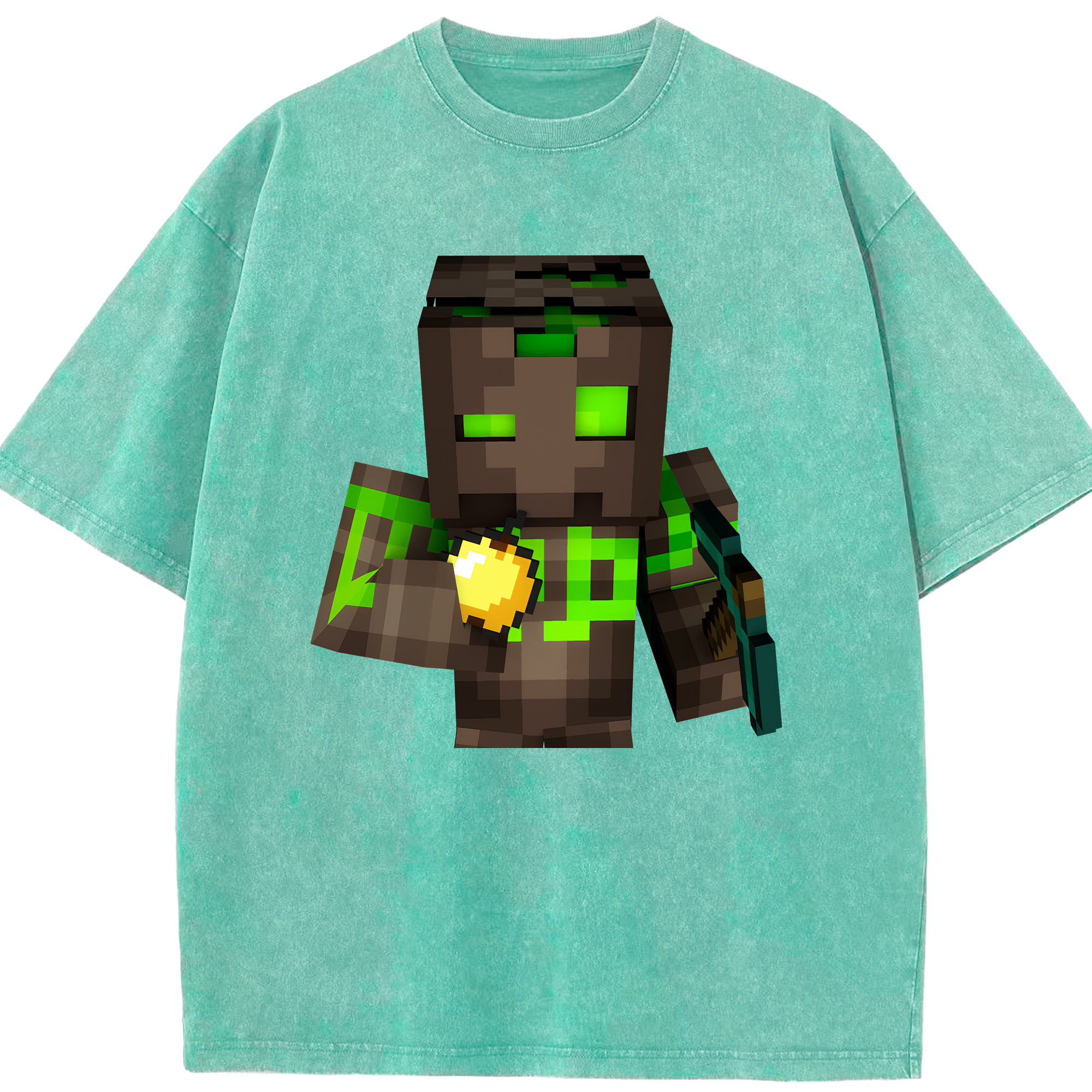 （画像用） マインクラフト ブロックの世界 Minecraft MC Block world 綿100% ヴィンテージ風 半袖Tシャツ（フロントプリント）